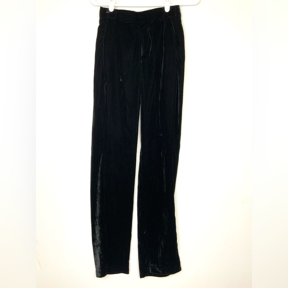 ZARA Sz XS Black Straight Leg Velvet High Waist Trousers Pants READ - Picture 1 of 7